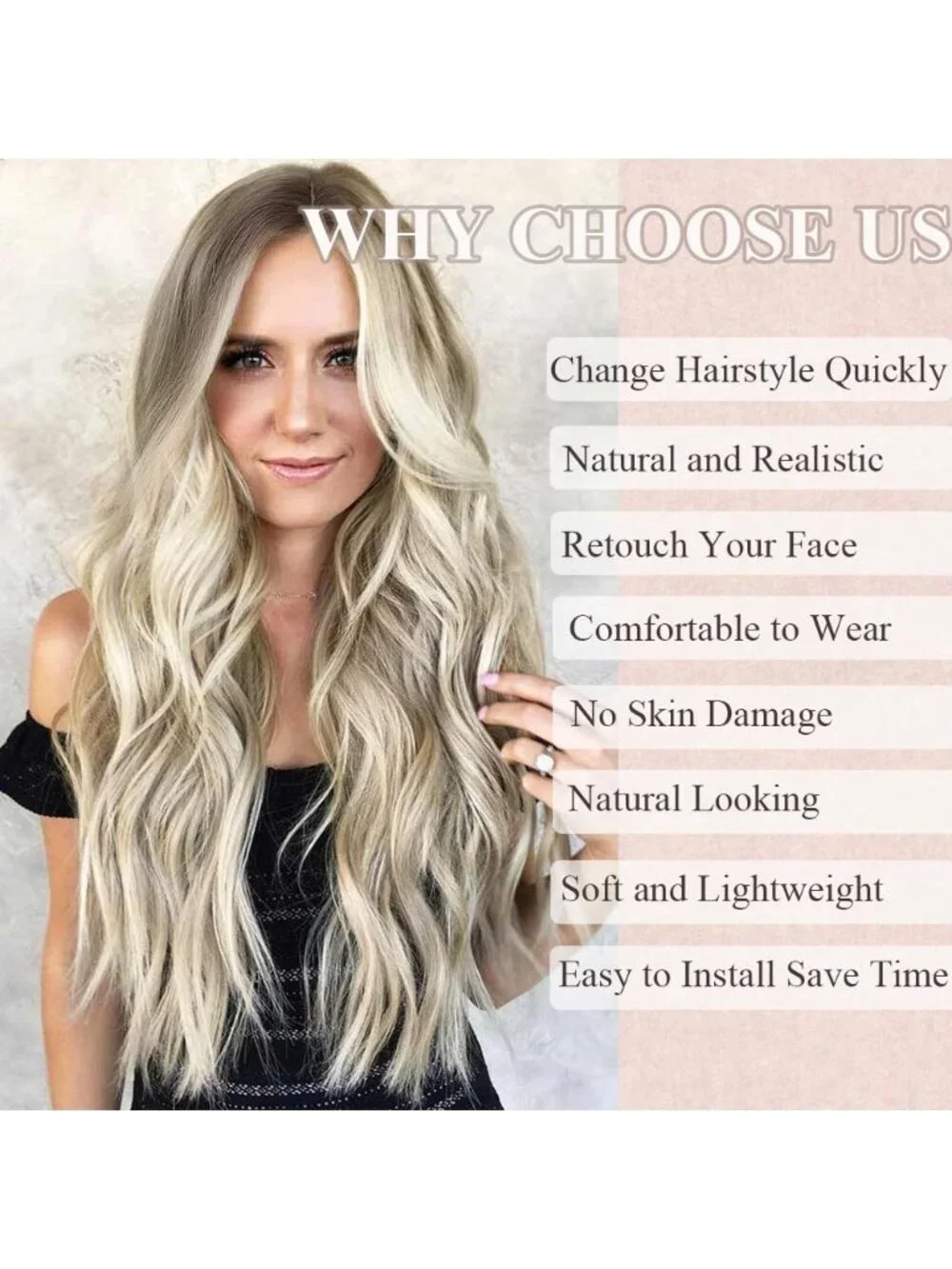 26 Inch Women's Ombre Ash Blonde Long Wavy Curly Hair Wig Halloween Cosplay